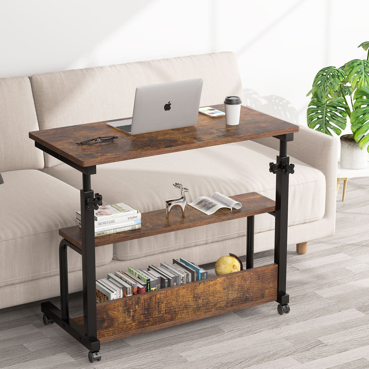 Storepavo Height-Adjustable Rolling Side Table with Shelves - image 1