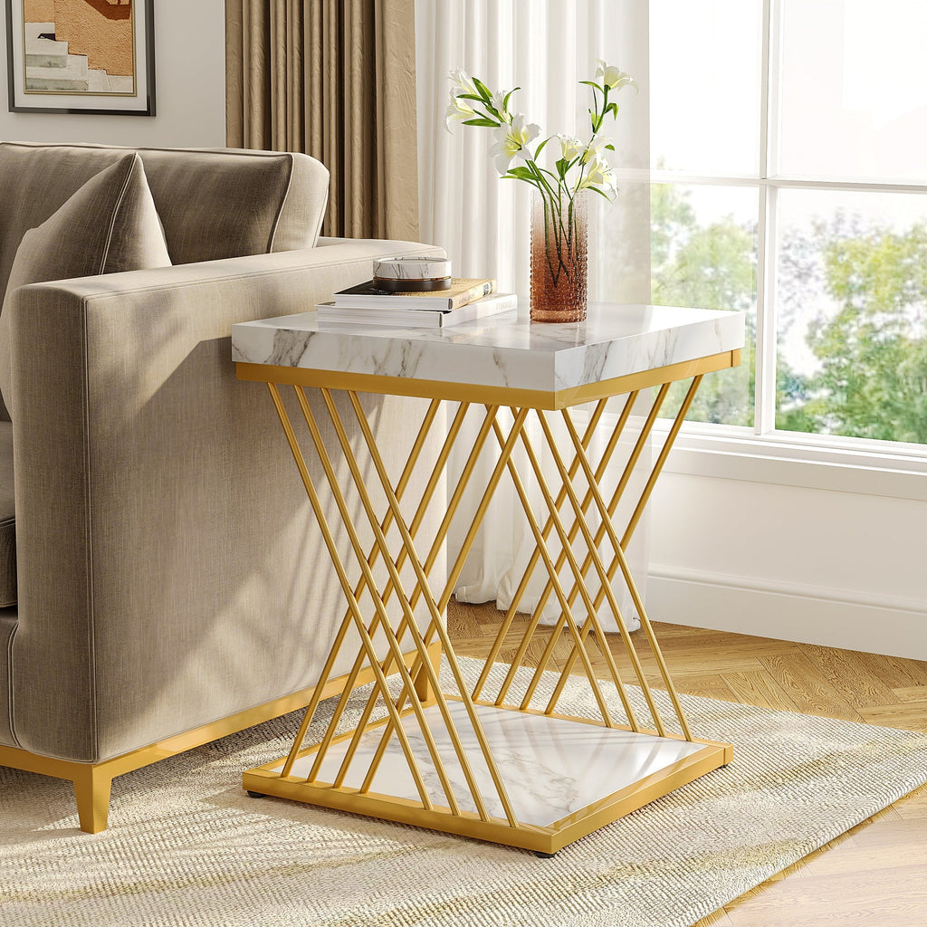 Storepavo 2-Tier Faux Marble End Table - image 1