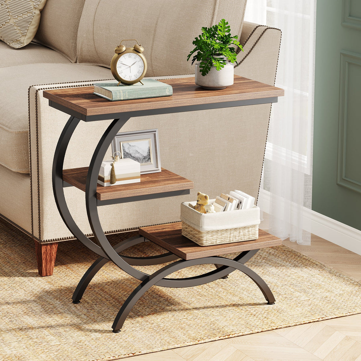Storepavo Industrial Side Table with Storage Shelves - image 3