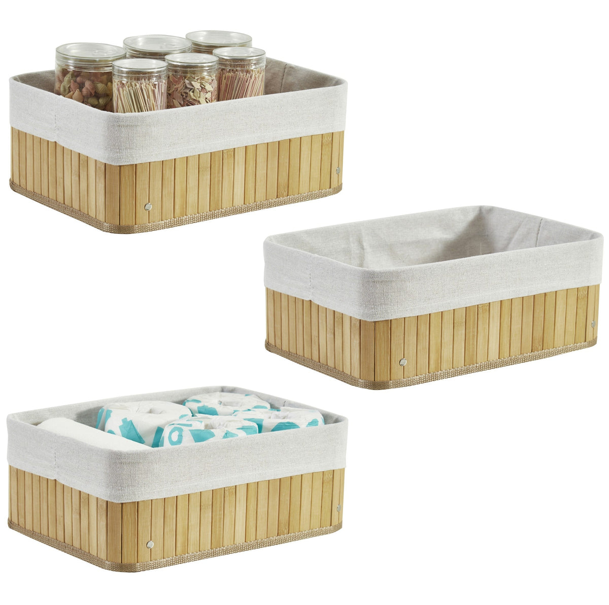 Storepavo Bamboo Storage Baskets with Removable Linen, Set of Three - image 1