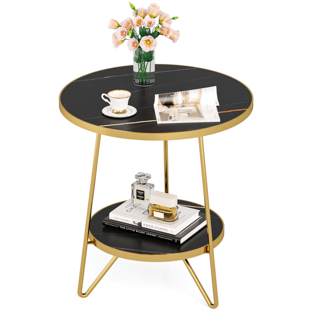 Storepavo 2-Tier Round Faux Marble End Table - image 7