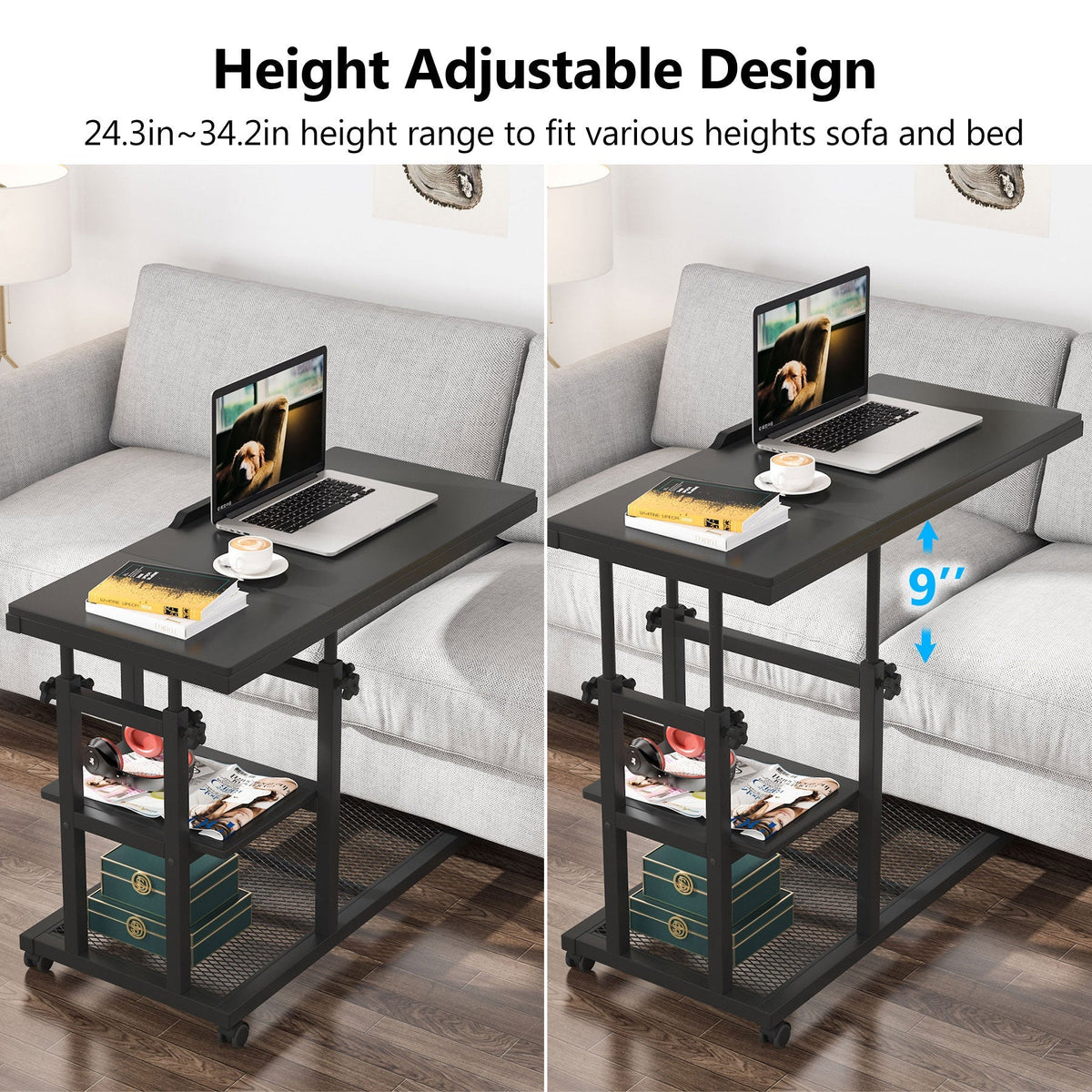 Storepavo Height-Adjustable C Side Table with Wheels - image 3