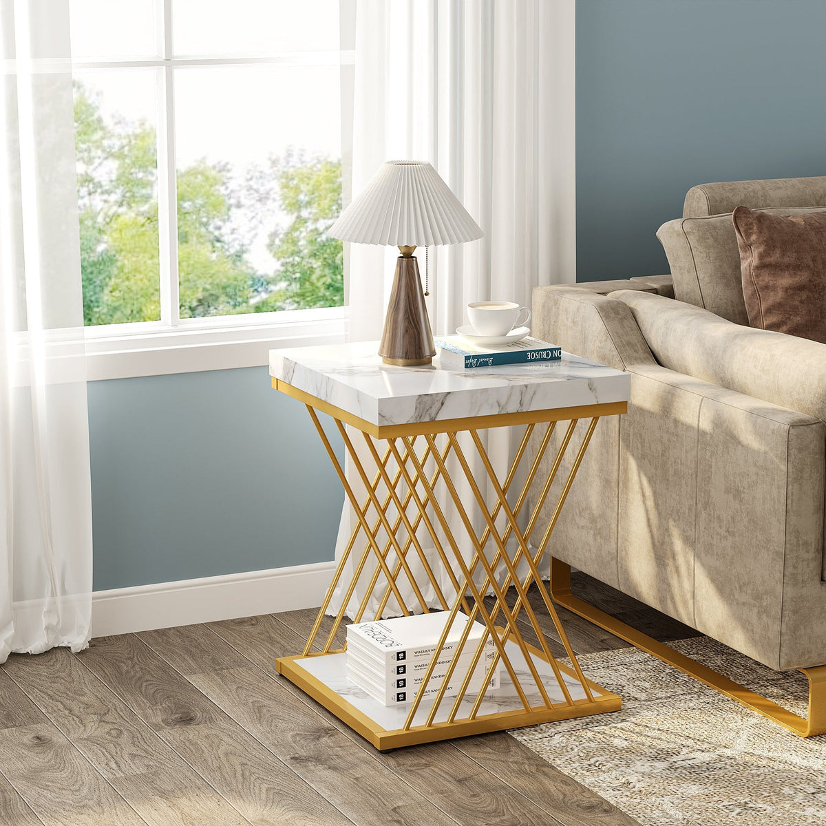 Storepavo 2-Tier Faux Marble End Table - image 3