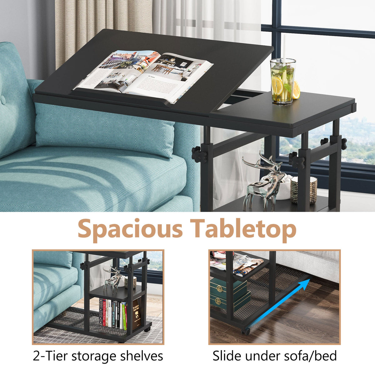 Storepavo Height-Adjustable C Side Table with Wheels - image 4