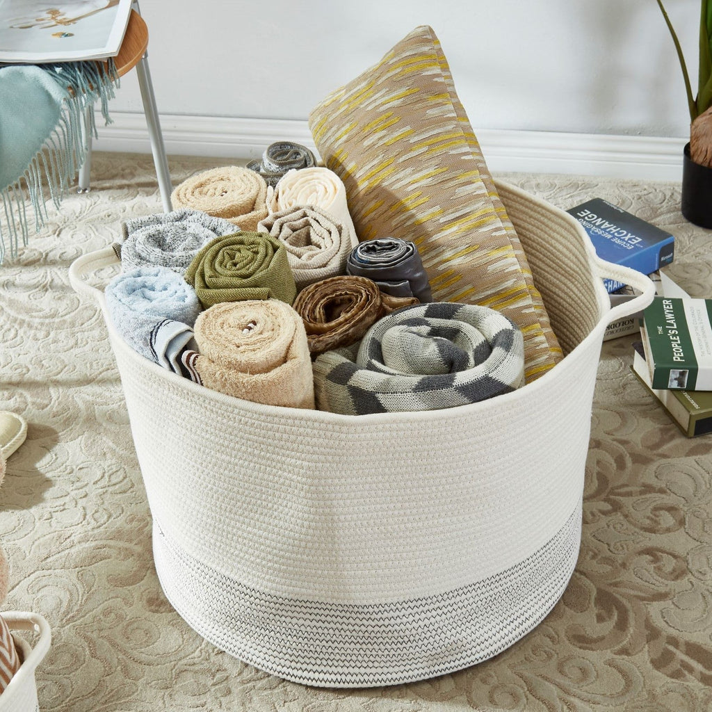 Storepavo Large Cotton Rope Baskets with Handles, Set of Two - image 1
