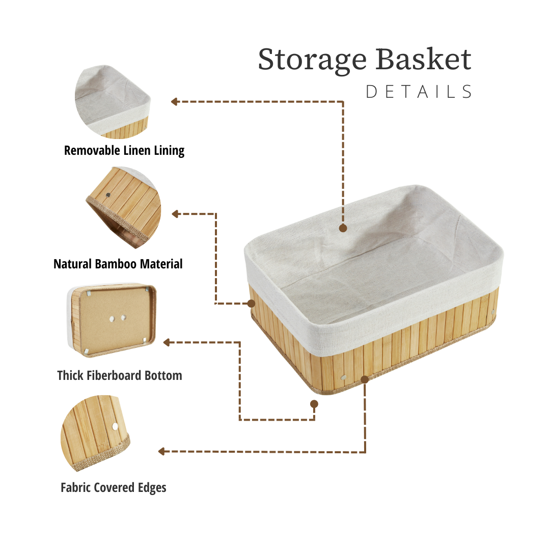Storepavo Bamboo Storage Baskets with Removable Linen, Set of Three - image 3