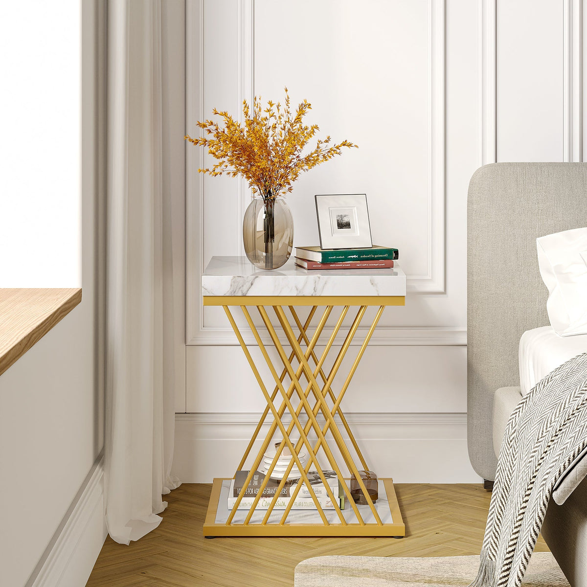 Storepavo 2-Tier Faux Marble End Table - image 4