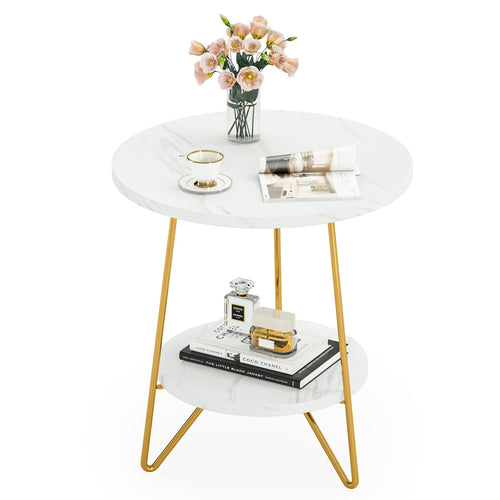 Storepavo 2-Tier Round Faux Marble End Table - image 2