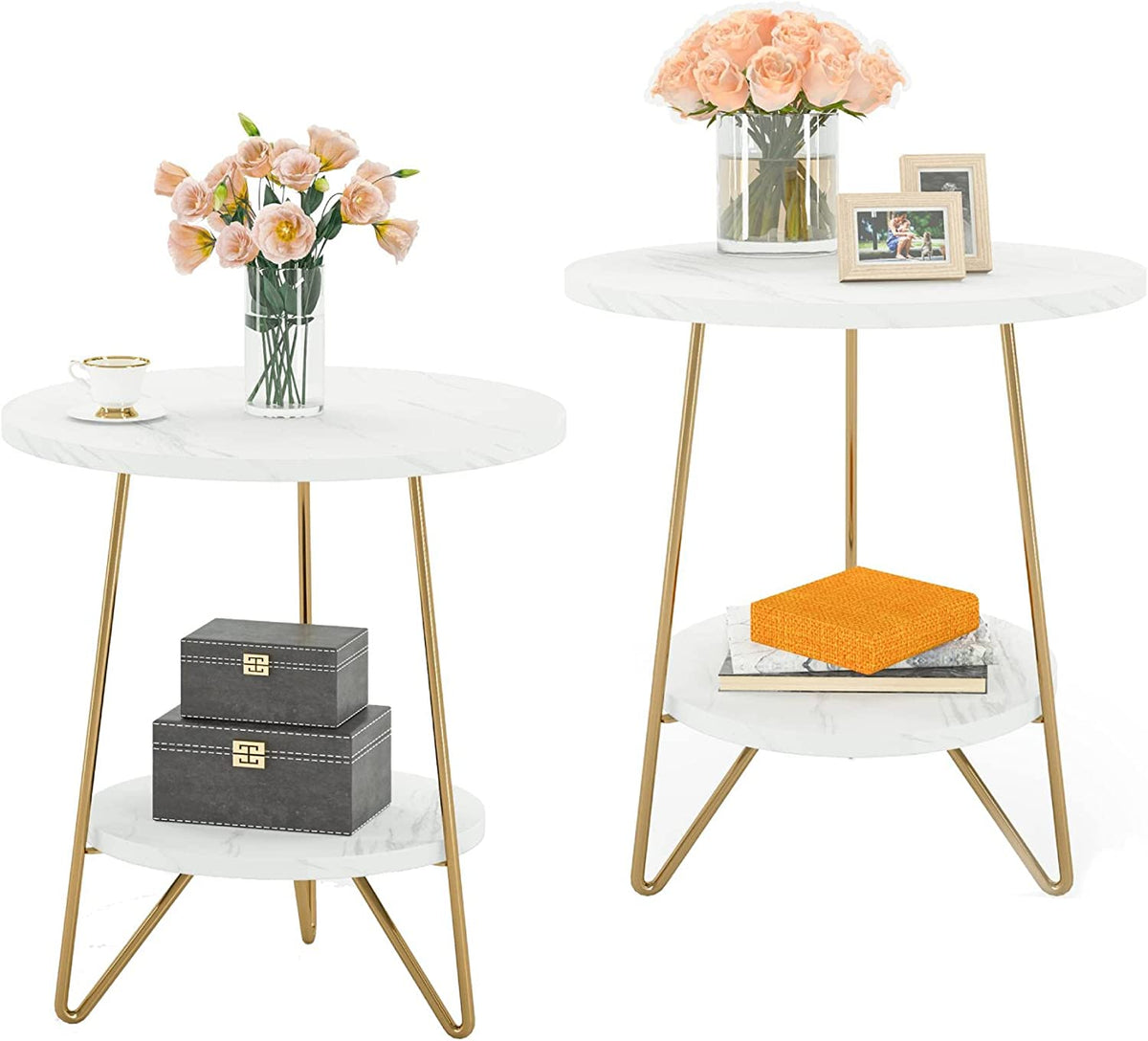 Storepavo 2-Tier Round Faux Marble End Table - image 6