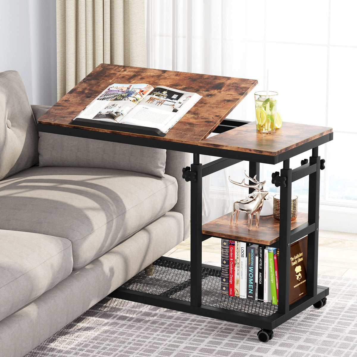 Storepavo Height-Adjustable C Side Table with Wheels - image 6