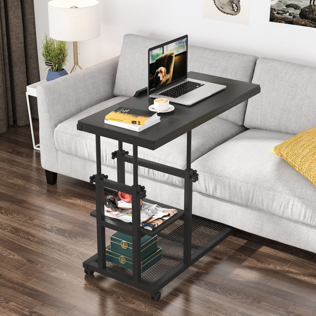 Storepavo Height-Adjustable C Side Table with Wheels - image 2