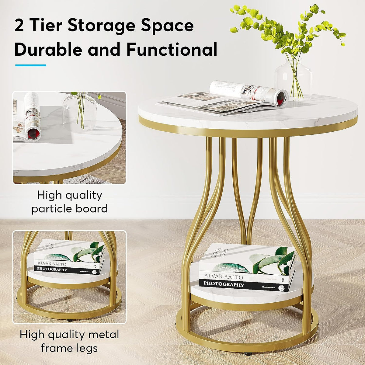 Storepavo 2-Tier Round End Table with Metal Frame - image 6