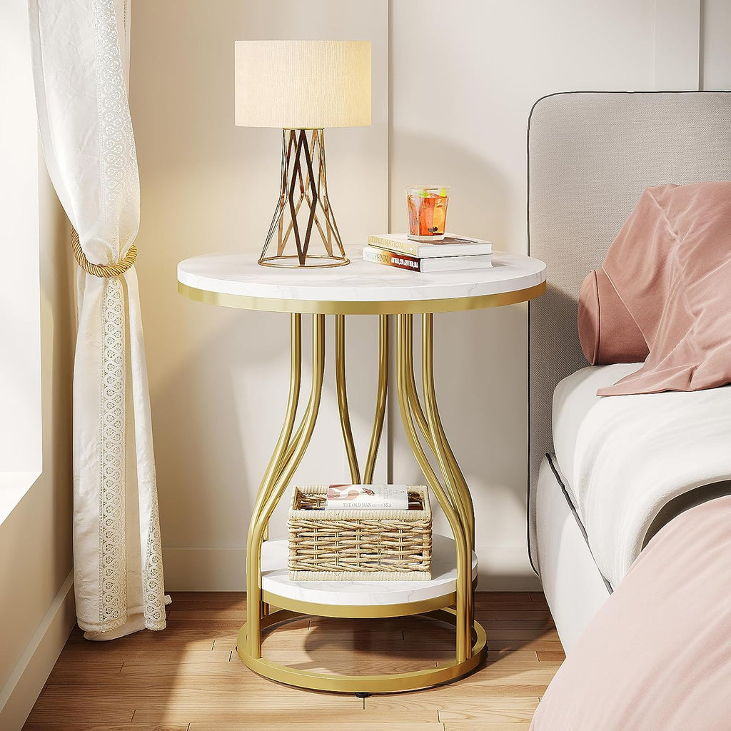 Storepavo 2-Tier Round End Table with Metal Frame - image 3