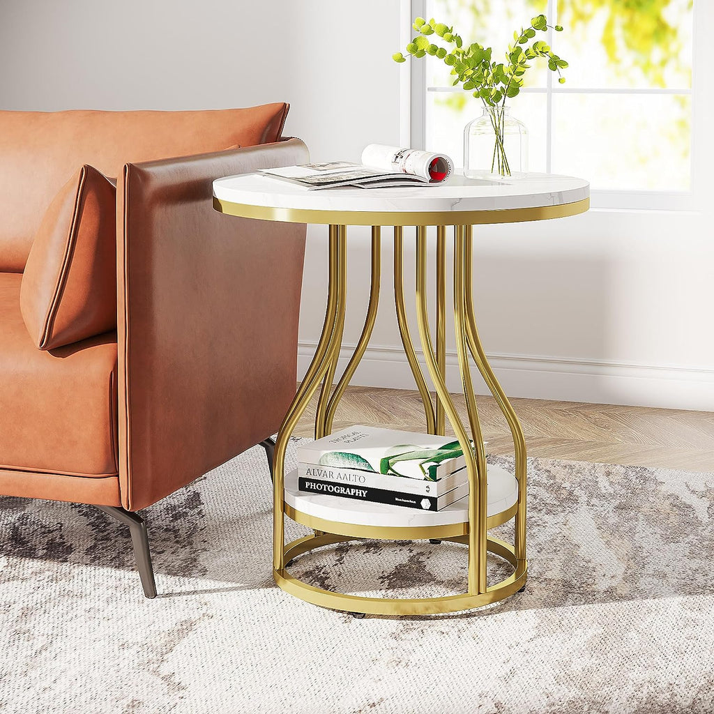 Storepavo 2-Tier Round End Table with Metal Frame - image 1