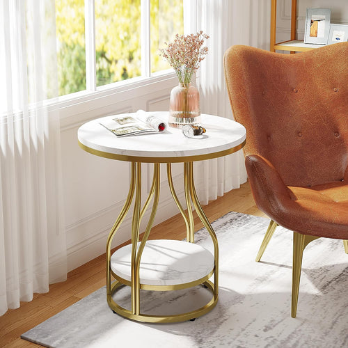 Storepavo 2-Tier Round End Table with Metal Frame - image 2