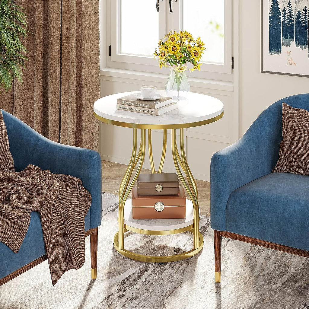 Storepavo 2-Tier Round End Table with Metal Frame - image 4