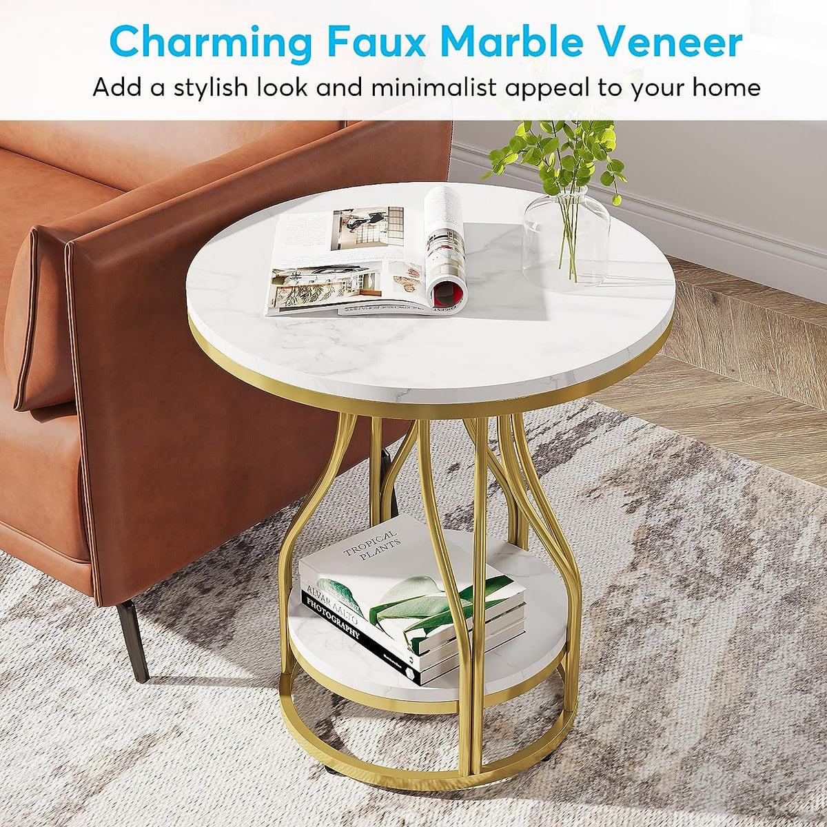 Storepavo 2-Tier Round End Table with Metal Frame - image 5