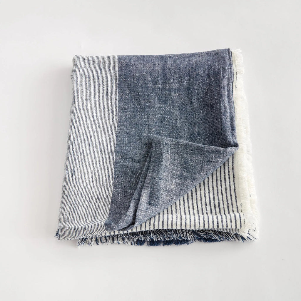 Storepavo Leon European Linen Throw – Navy & Ivory Woven Indoor Blanket - image 3