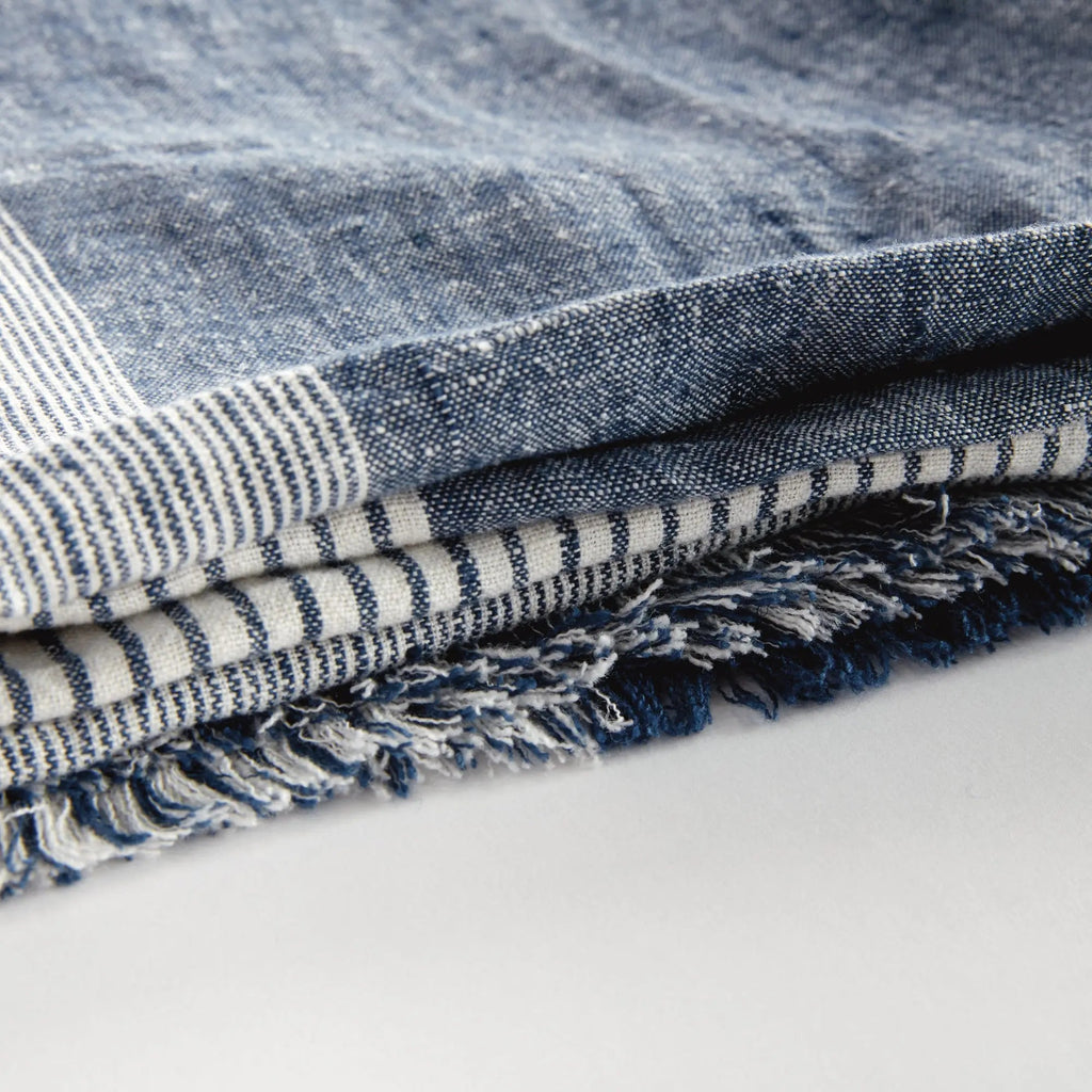 Storepavo Leon European Linen Throw – Navy & Ivory Woven Indoor Blanket - image 4