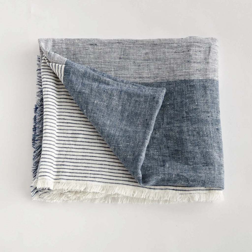 Storepavo Leon European Linen Throw – Navy & Ivory Woven Indoor Blanket - image 6