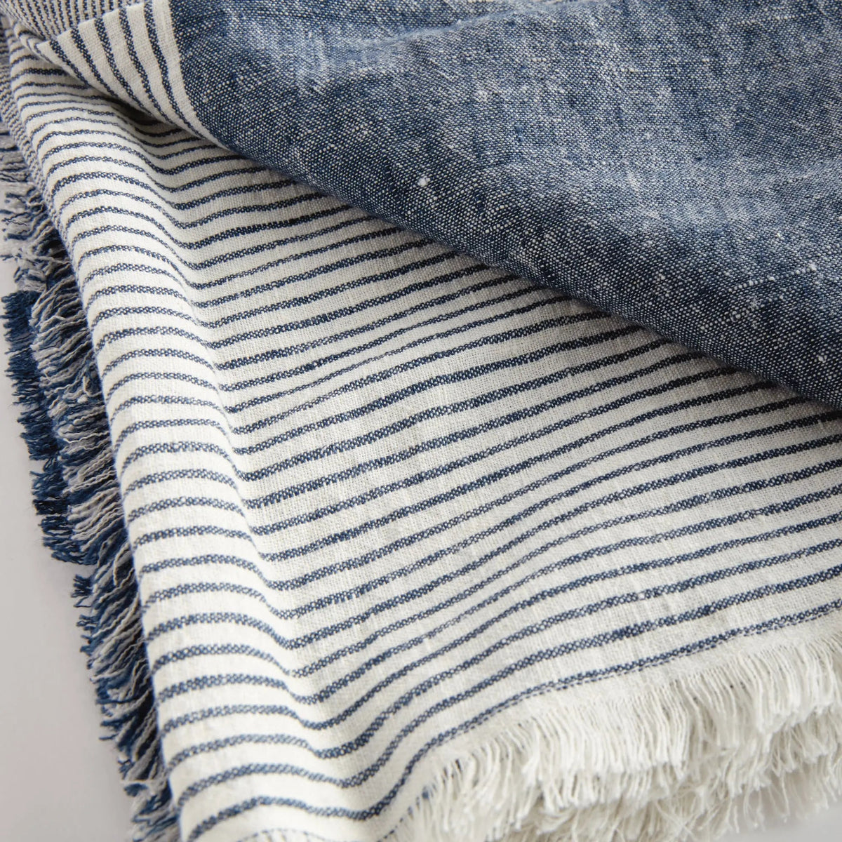 Storepavo Leon European Linen Throw – Navy & Ivory Woven Indoor Blanket - image 7