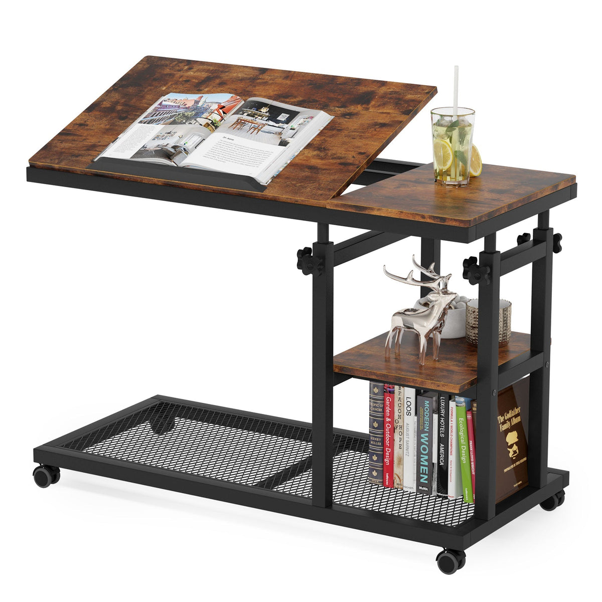 Storepavo Height-Adjustable C Side Table with Wheels - image 5