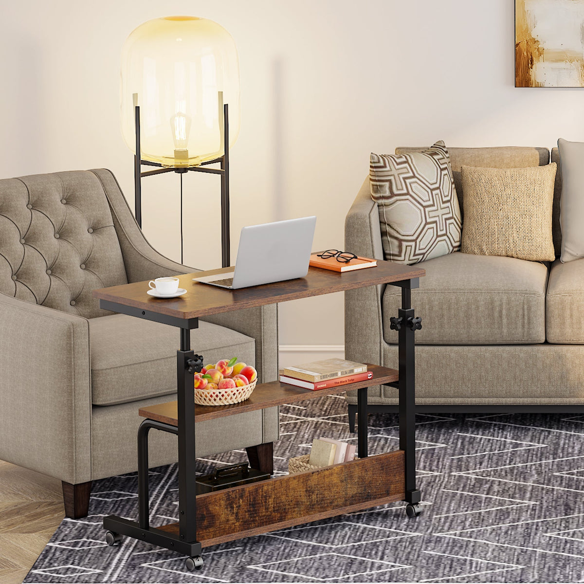 Storepavo Height-Adjustable Rolling Side Table with Shelves - image 5
