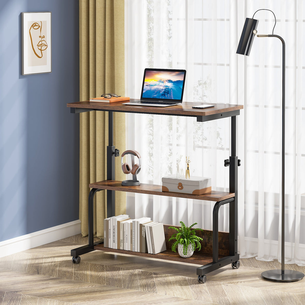 Storepavo Height-Adjustable Rolling Side Table with Shelves - image 3