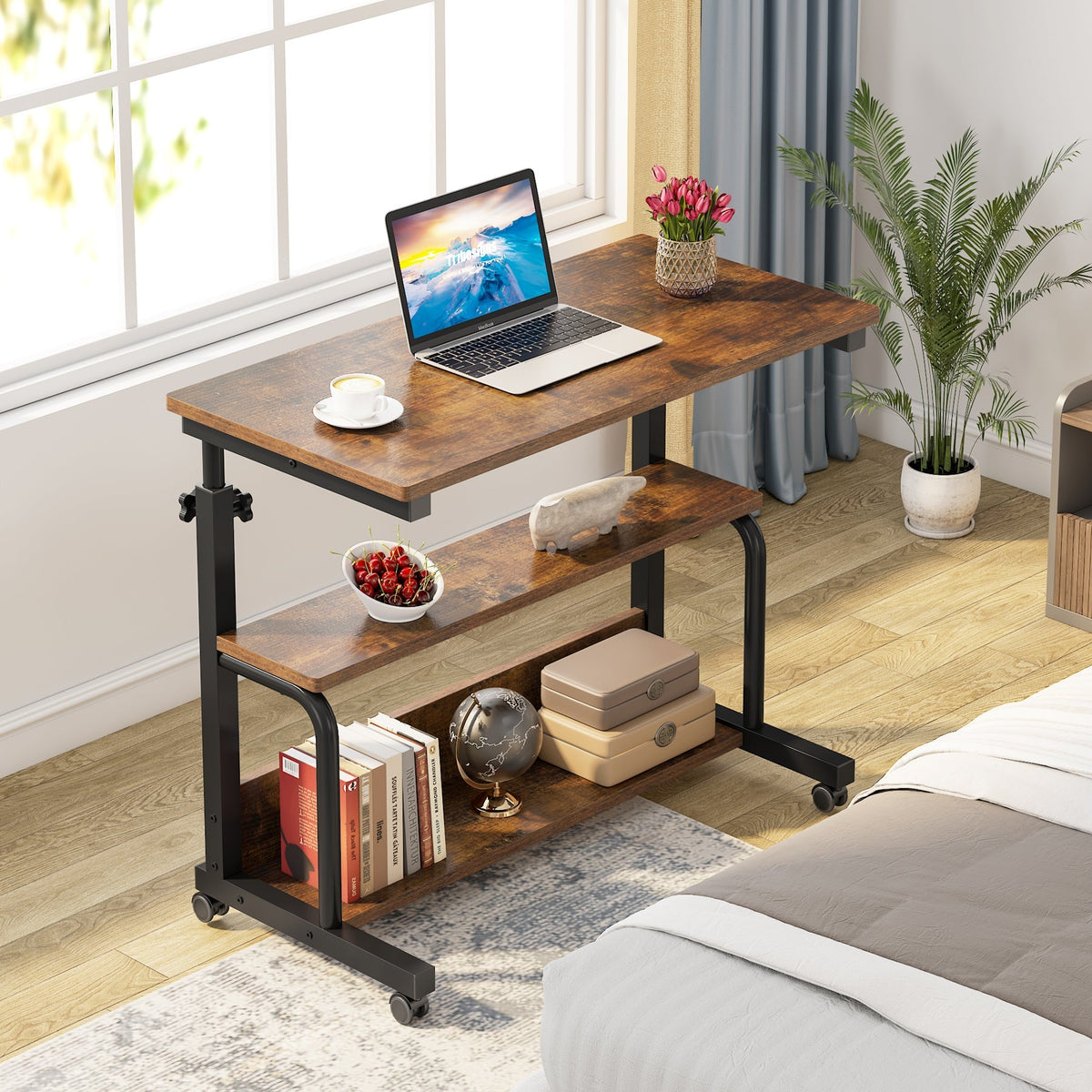 Storepavo Height-Adjustable Rolling Side Table with Shelves - image 4