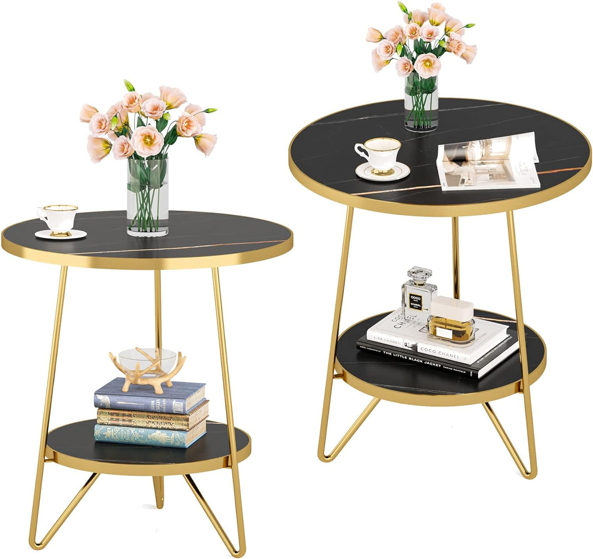 Storepavo 2-Tier Round Faux Marble End Table - image 8