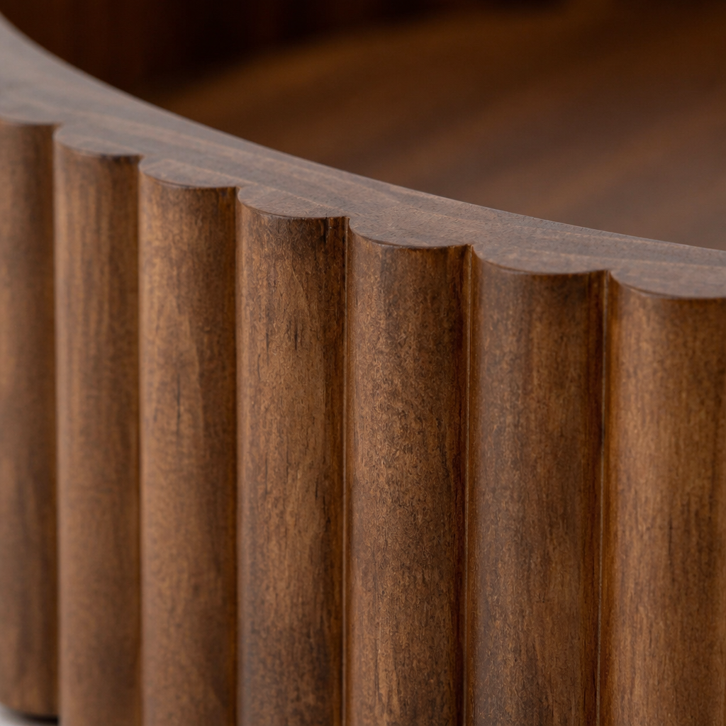 Round Ribbed Walnut-Look Wood Tray - image 3