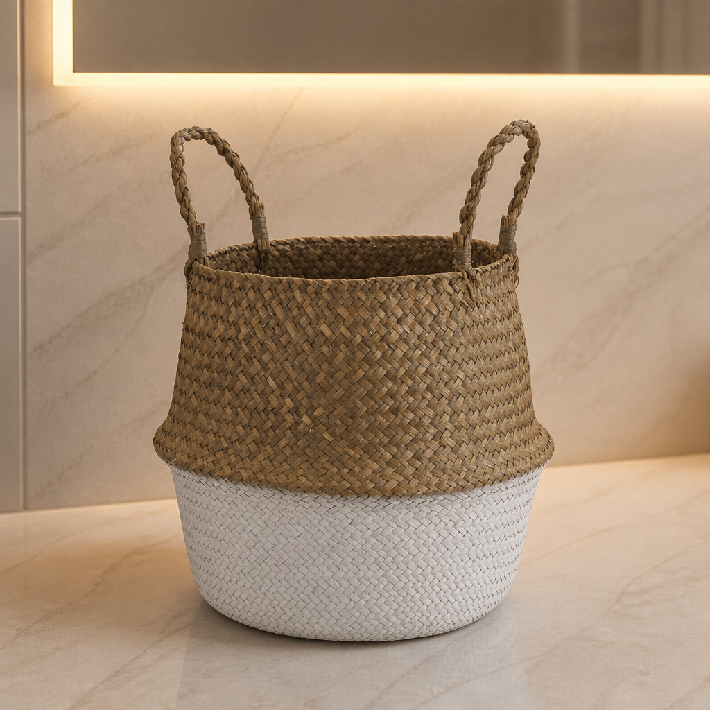Natural and White 7-Inch Seagrass Basket - image 1