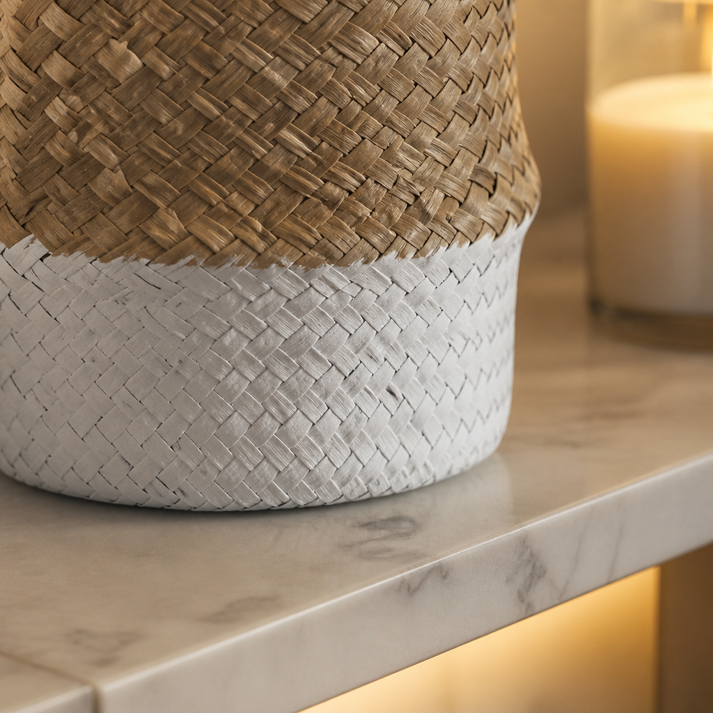 Natural and White 7-Inch Seagrass Basket - image 4