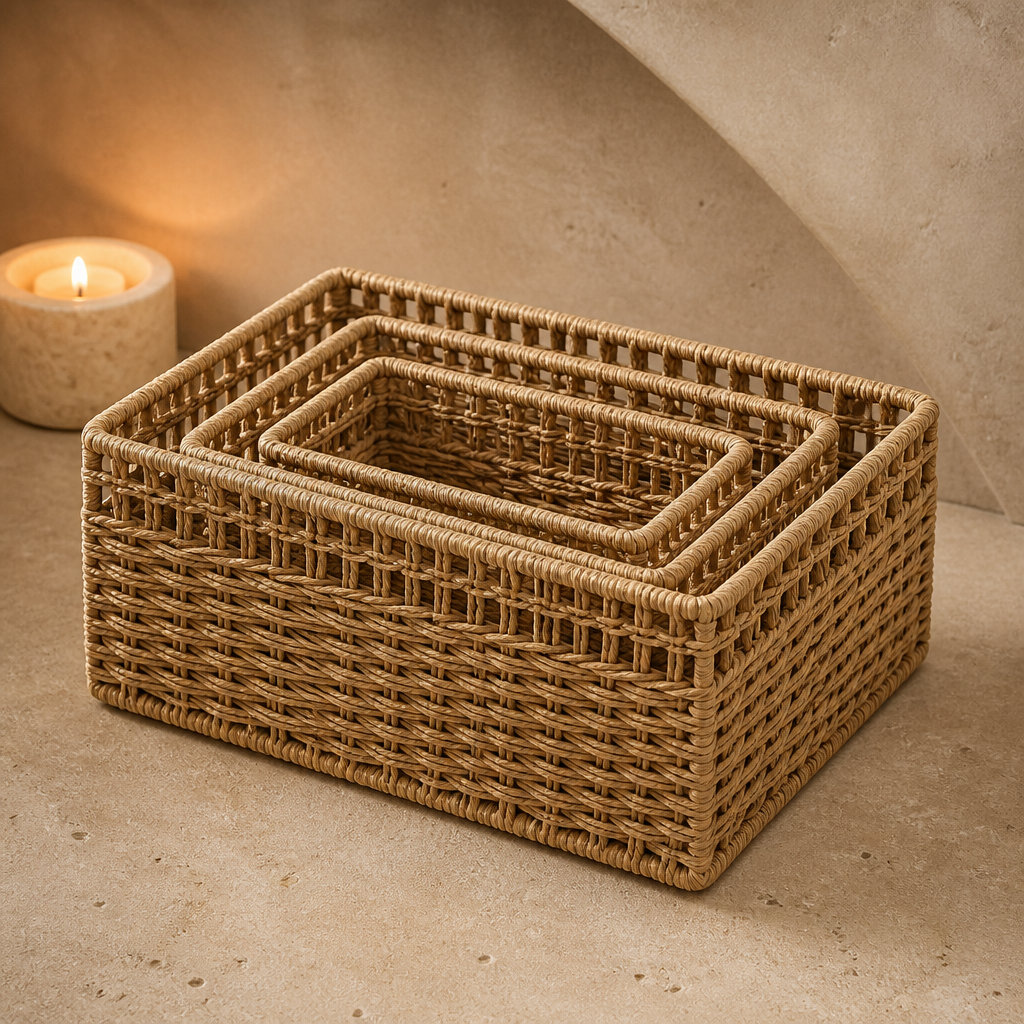 Three-Piece Natural Rattan Nesting Basket Set - image 1