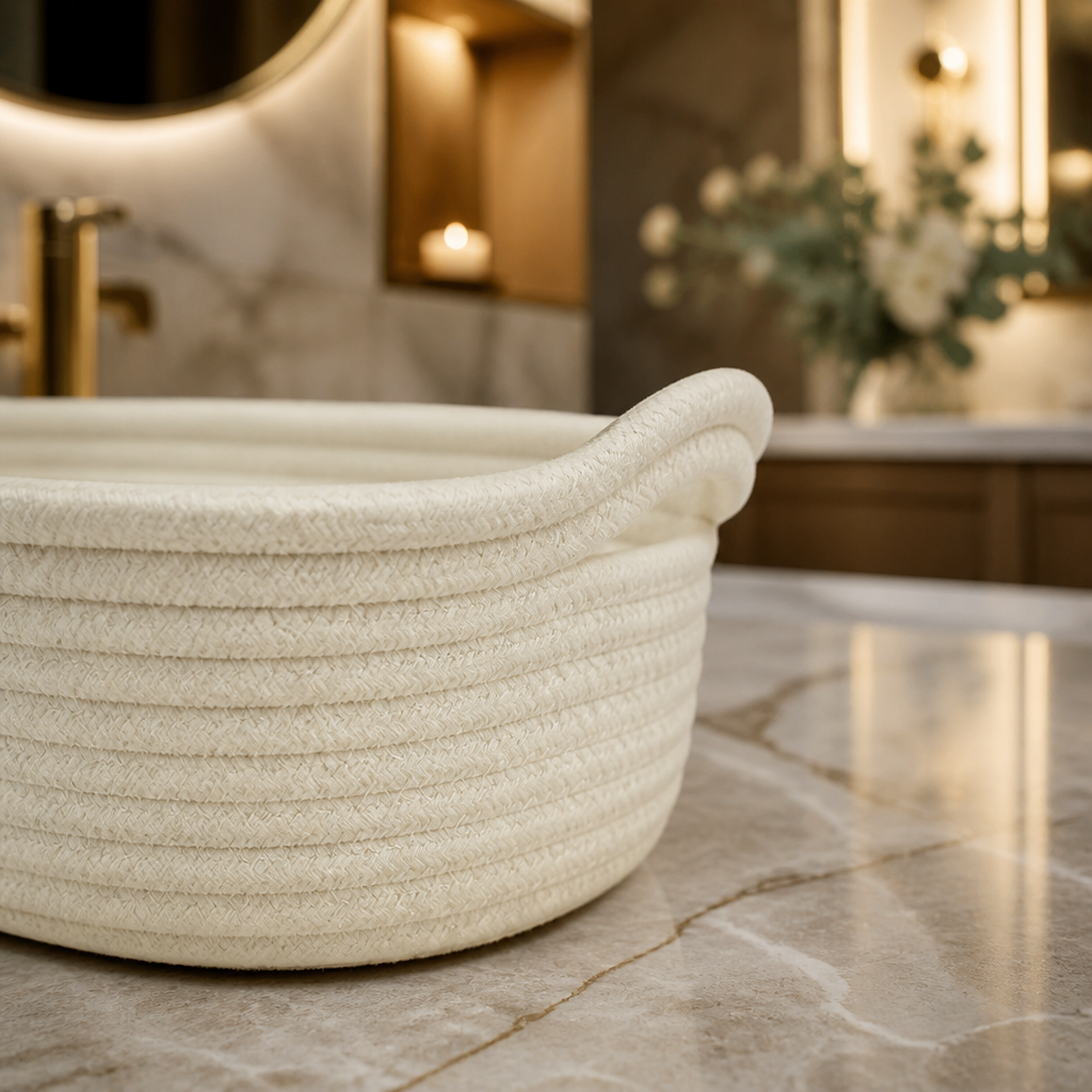 Five-Piece Off-White Cotton Rope Basket Set - image 3