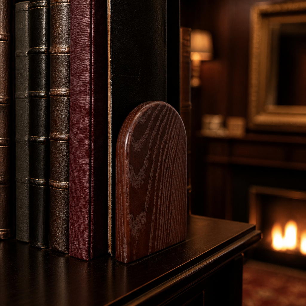 Walnut-Brown Wood and Black Steel Bookends, Pair - image 4