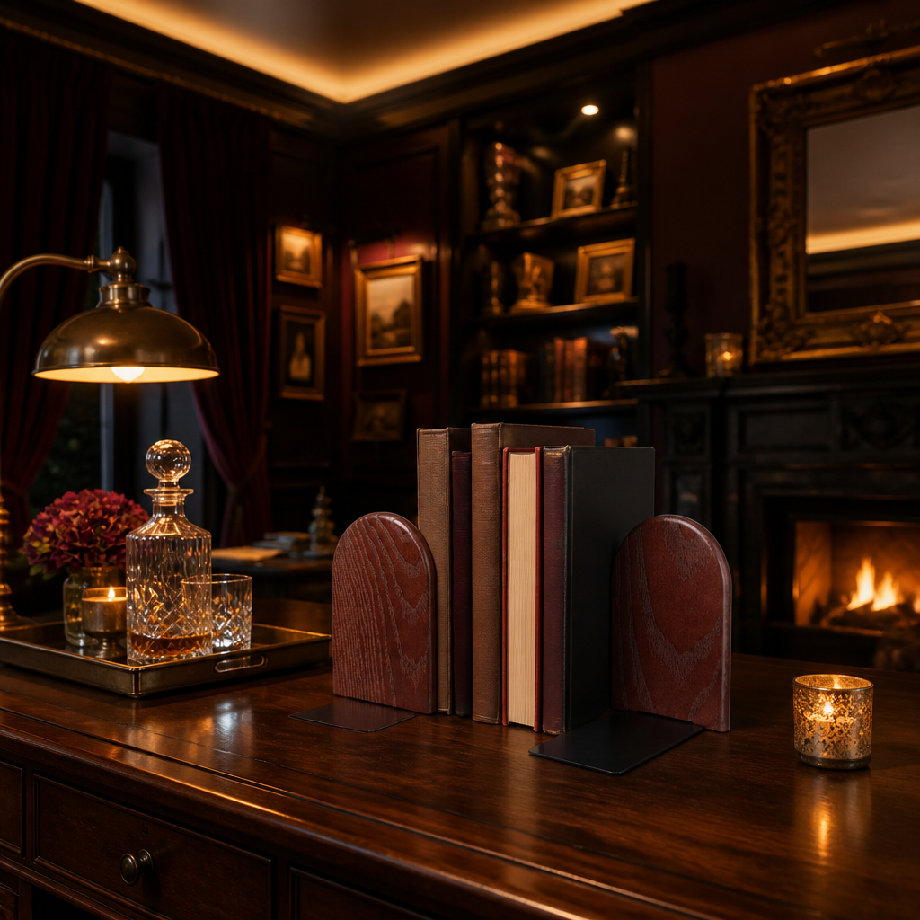 Walnut-Brown Wood and Black Steel Bookends, Pair - image 7