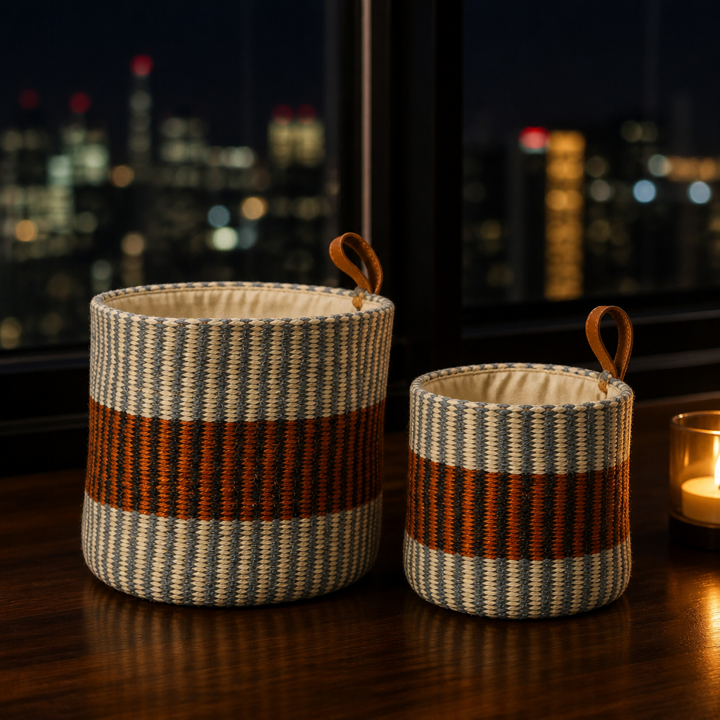 Rust-Stripe Jute Storage Baskets, Set of Two - image 1