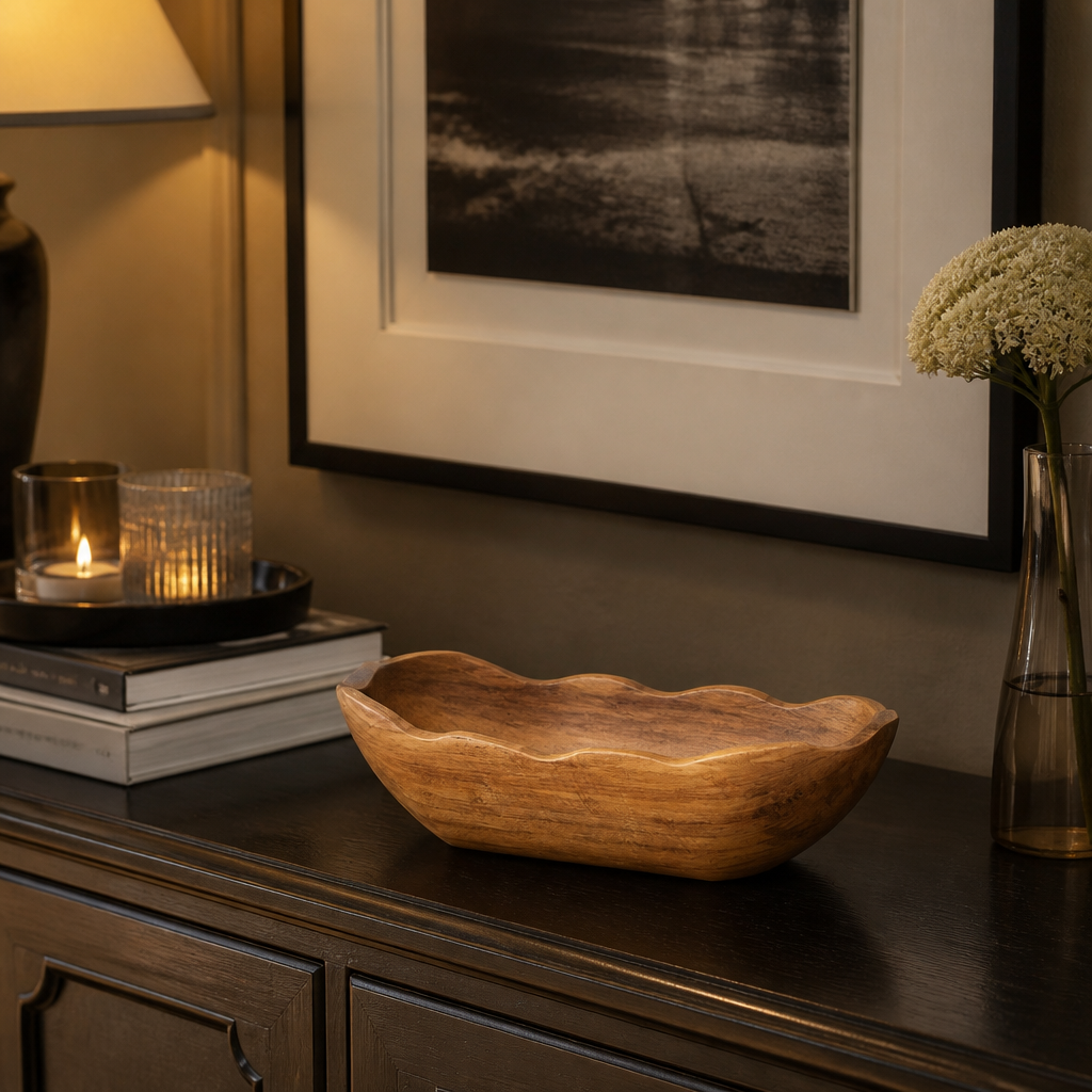 Mid-Brown Paulownia Wood 15-Inch Dough Bowl - image 6