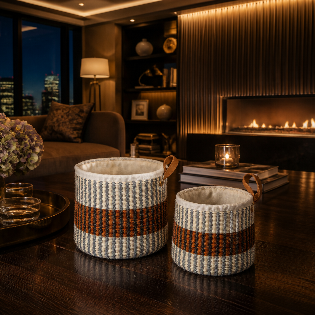 Rust-Stripe Jute Storage Baskets, Set of Two - image 13