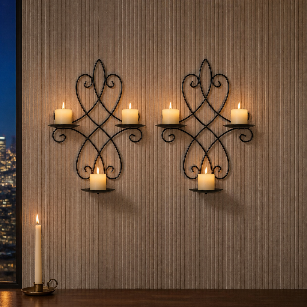 Set of Two Black Metal Wall Candle Sconces - image 1