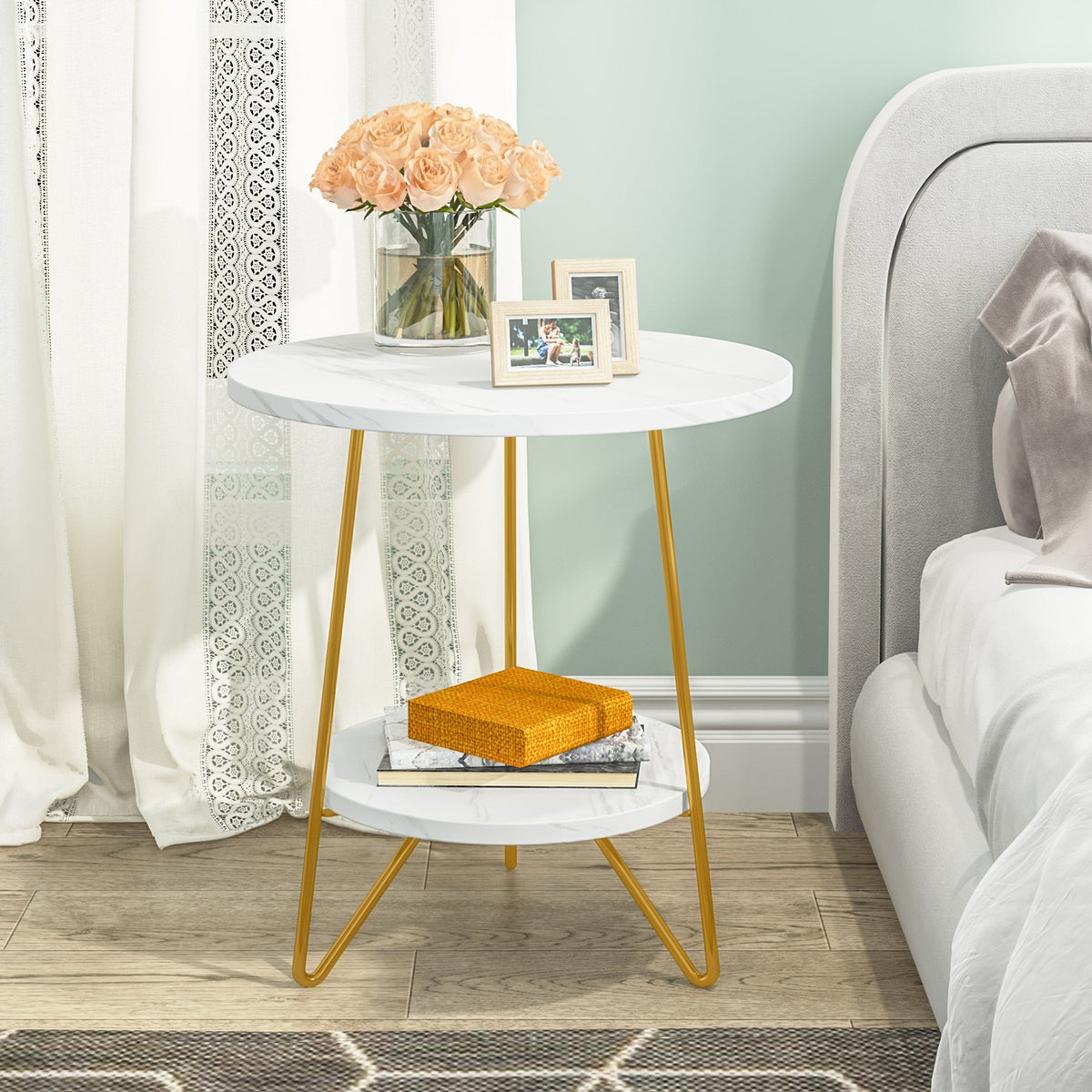 Storepavo 2-Tier Round Faux Marble End Table - image 3