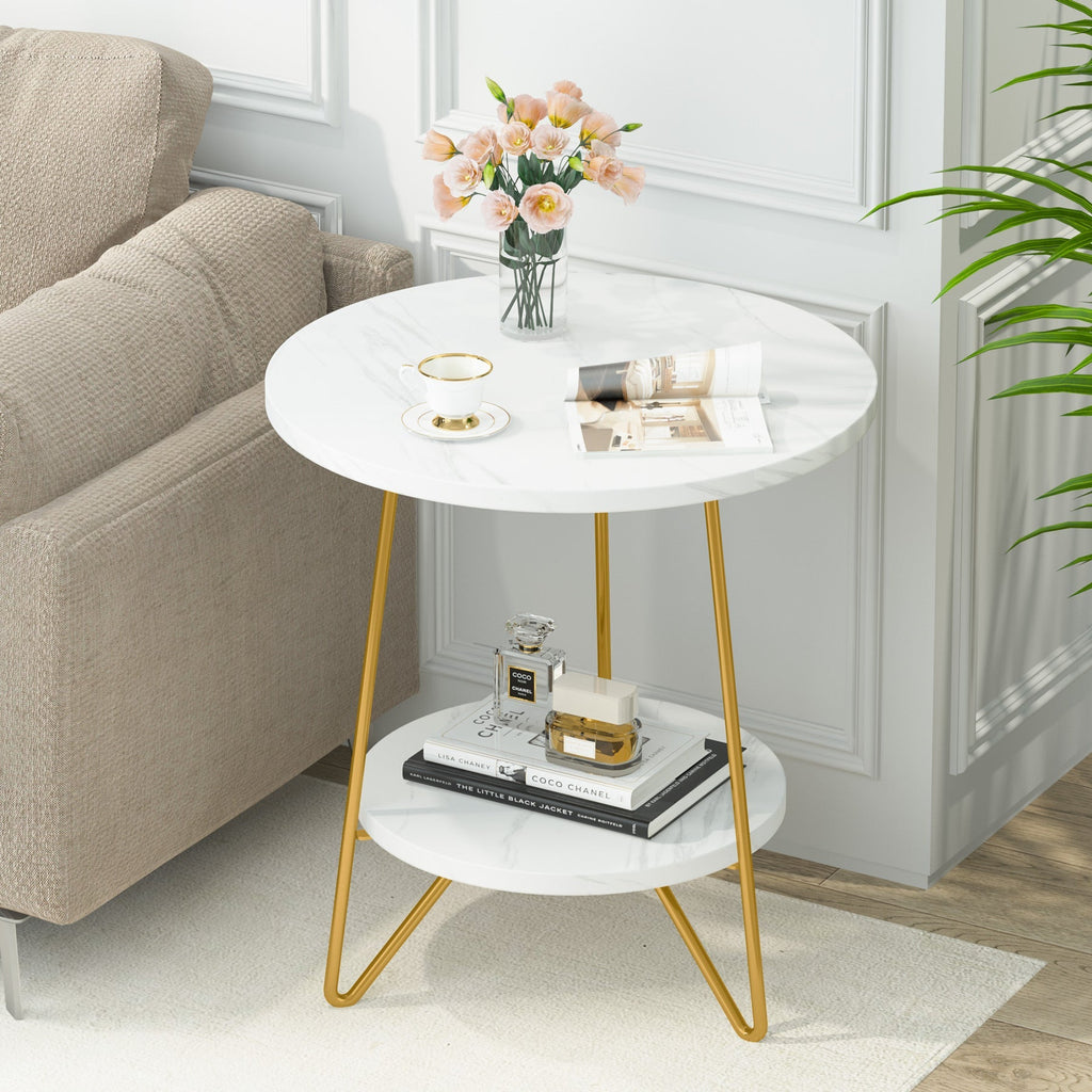 Storepavo 2-Tier Round Faux Marble End Table - image 1