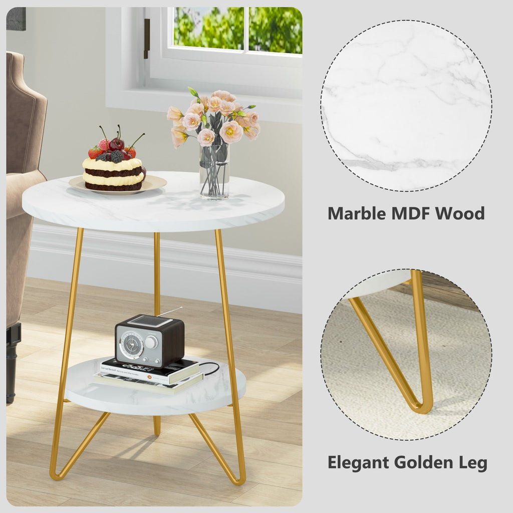 Storepavo 2-Tier Round Faux Marble End Table - image 5